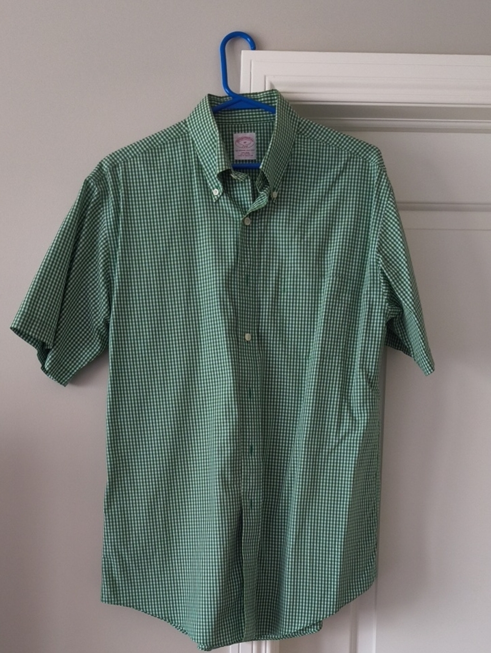 Brooks Brothers Green Gingham Short-Sleeve Button-Down Shirt
